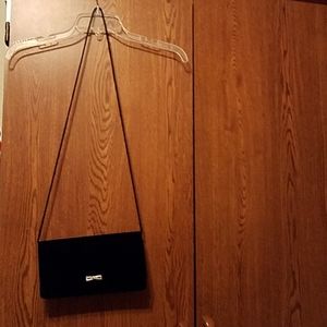 Black velvet clutch with strap